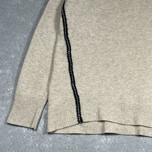 J. Crew Sweater Womens X-Large Beige 100% Wool Rhinestone Pullover Long Sleeve - Picture 3 of 8
